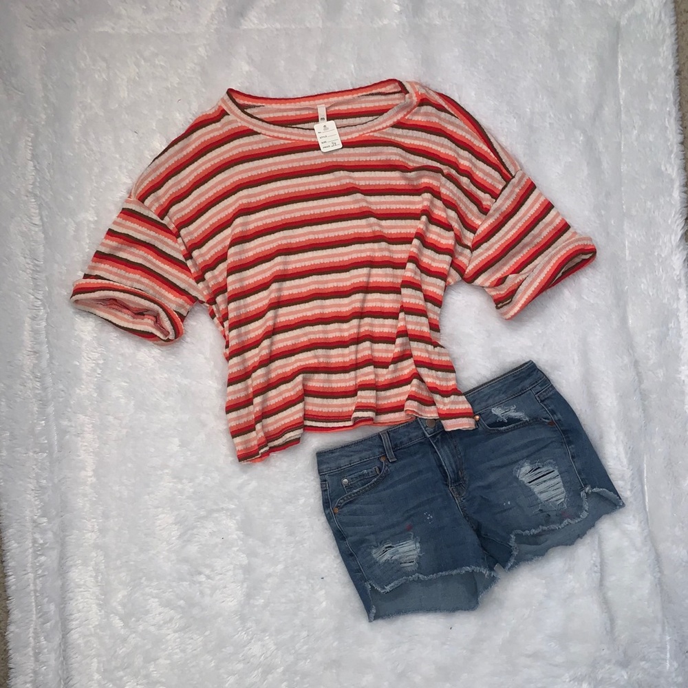 NWT MTS Striped Ribbed Short Sleeve Top